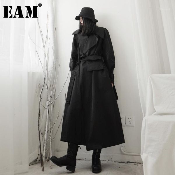

[eam] women black split long big size trench new lapel long sleeve loose fit windbreaker fashion spring autumn 2020 19a-a5381, Tan;black
