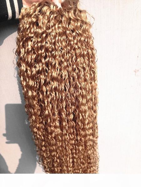 

brazilian human virgin remy kinky curly hair extensions remy dark blonde color hair weft 2-3bundles for full head, Black
