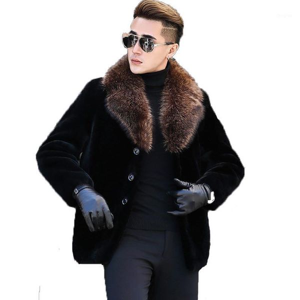 

men's winter jacket real sheep shearling fur coat men clothes 2020 raccoon fur collar warm jackets plus size dxl1642 my17081, Black