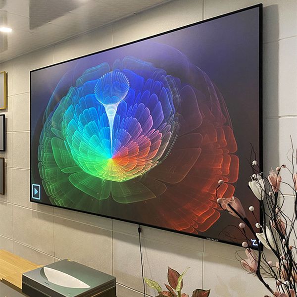 2022 SICAK 4K 8K Lazer TV Ekranı ALR Ortam Işığı Reddetme CLR PET Siyah Kristal Sabit Çerçeve Projeksiyon Perdesi 60