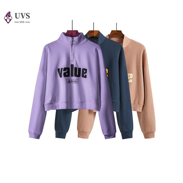

zipper short stand collar sweater women's winter plush loose korean 2020 new fashion ins stand collar top, Black
