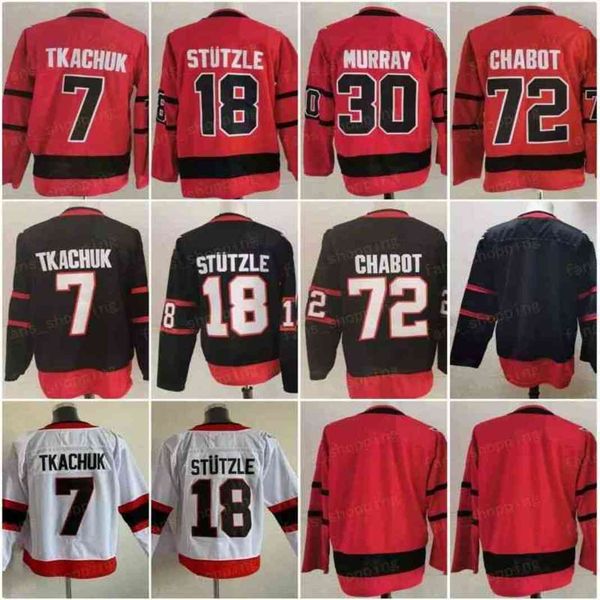 

reverse retro ice hockey 18 tim stutzle jersey stuetzle 7 brady tkachuk 30 matt murray 72 thomas chabot 28 connor brown red white, Black;red