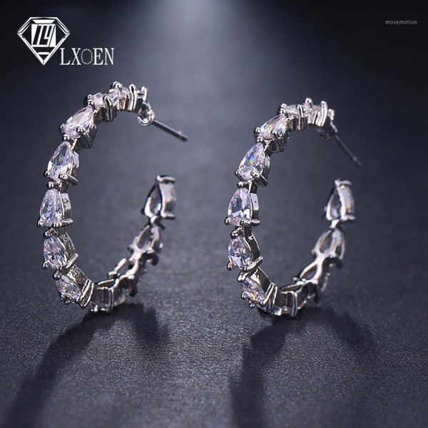 

lxoen 2021 new fashion water drop zircon hoop earrings for women party crystal hoops wholesale hoop earings earings1, Golden