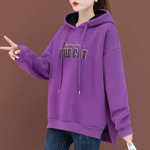 

2sf4bplush and thickened sweater women's autumn / 2020 new fashion winter clothes split coat fashionable foreign style hoodie top, Black