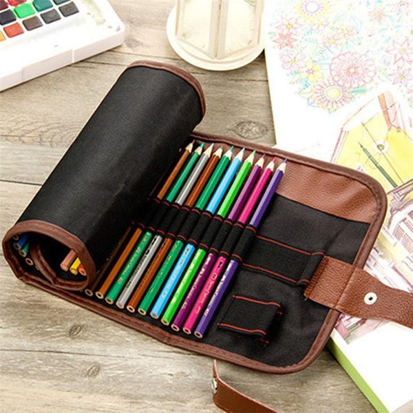 

pencil cases 36/48/72 pen slot storage crayon case sketchbook large drawing roll bag art office supplies1