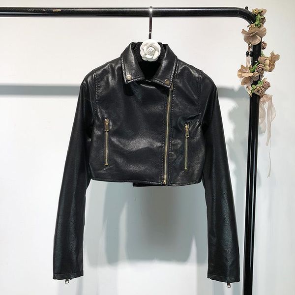 

women's jackets cool black lapel of tall waist brief paragraph pu leather motorcycle jacket that show hilum ins wind coat, Black;brown