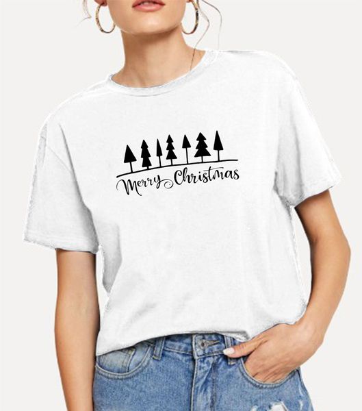 

lh20256 original european and american fashion summer ins christmas tree print versatile casual round neck short sleeve, White