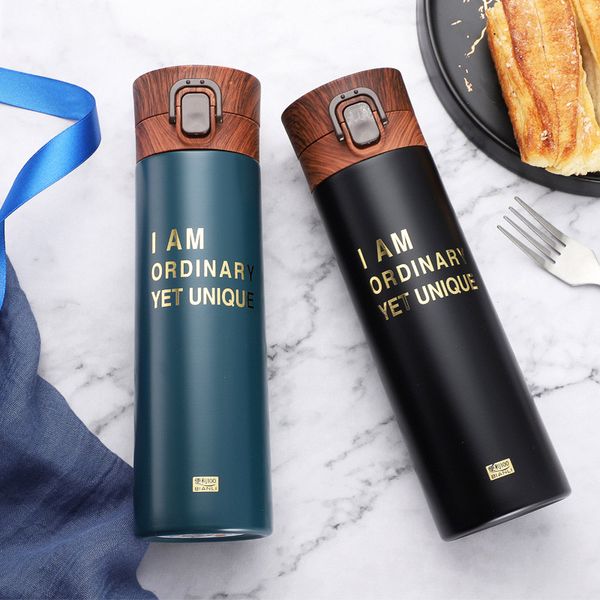 

wood grain lid vacuum flask 304 stainless steel elastic lid water bottle business gift water bottles custom wholesale engraving logo
