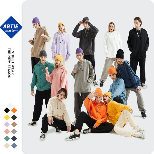 

autumn and winter 2020 new sweater 13 color cotton hooded terry sweater thin pullover solid color men's sweater, Black