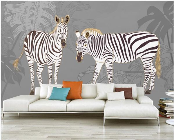 

custom mural p wallpaper 3d light luxury european style golden fashion hand-painted zebra home decor living room wallpaper for walls 3 d