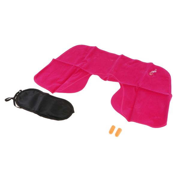 

портативный надувная подушка путешествия шеи глава отдых на воздушной подушке с eye mask беруши сумка для airplane офиса nap (rose red