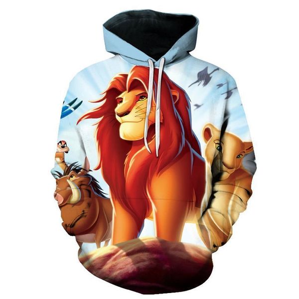 

2020 men's sweater 3d digital print lion king loose couple's hoodie, Black;white