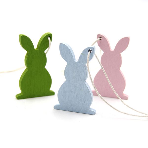 

easter wooden hanging pendant solid color egg rabbit shaped hanging ornament easter home decoration 6pcs/bag 191 n2