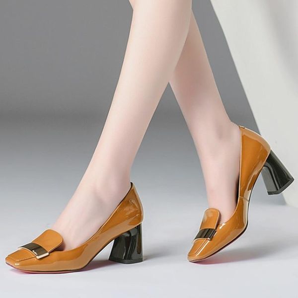 

dress shoes spring quality genuine leather shallow women brand pumps elegant office basic dancing woman plus size square heels, Black