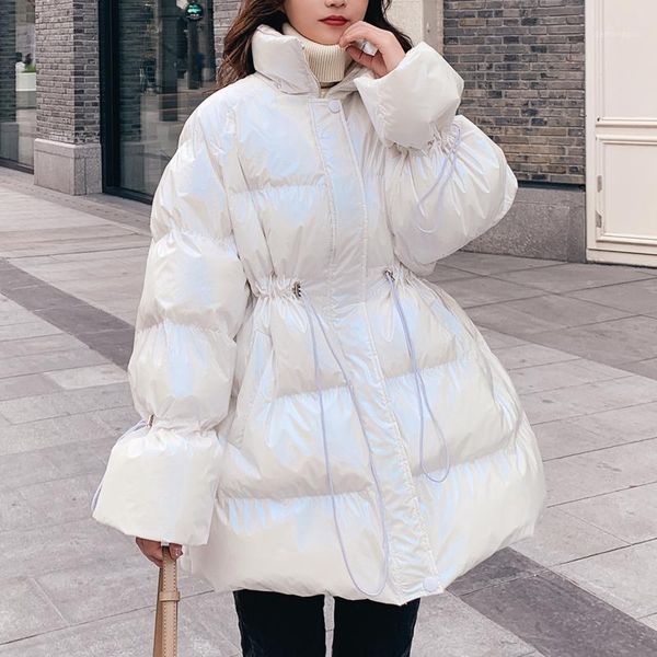 

cotton parkas women's outwear korean style autumn winter oversized coats bright glossy jacket 2020 new women's clothing1, Black
