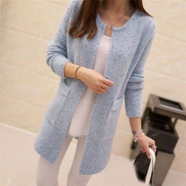 

winter warm fashion women solid color pockets knitted sweater tunic cardigan coat autumn knitwear cardigan1, White