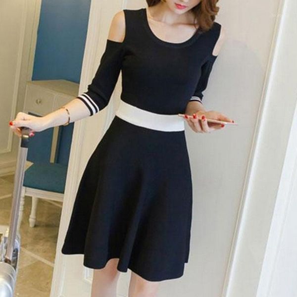 

casual dresses women dress solid high waist female off shoulder skinny lace up sundress fashion summer 20211, Black;gray