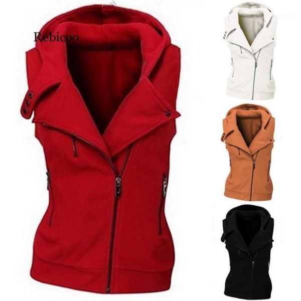 

new solid jacket womens fashion winter hooded zip-up sleeveless pockets cardigans jacket causal coat clothes1, Black;brown