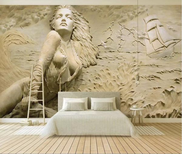 beibehang personalizzato foto wallpaper murale oro europeo stereo stereo in rilievo seaside sexy bellezza sfondo sfondo muro papel de parede