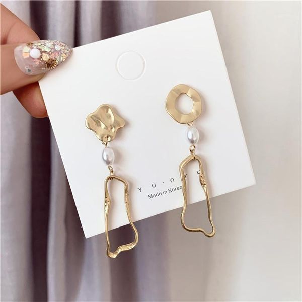 

irregular gold geometric korean circle pearl drop earrings for women chic bridal wedding earrings jewelry boucle d'oreille1, Silver
