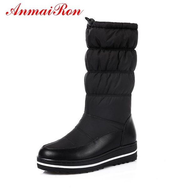 

boots anmairon women fashion winter warm round toe female 2021 shoes, Black