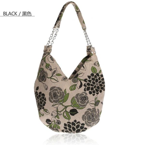 

повседневный черный китайских женщин сумка сумки новые льняные сумки на ремне, магазины цветы 2509-1-d