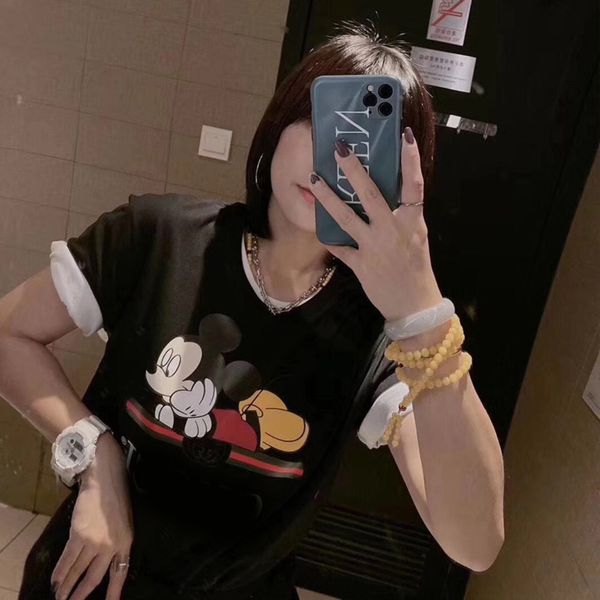 

2020 summer loose crew neck t-shirtmouse print thin short t-shirt pullover sleeve parent child fresh cotton pullover kws4w, White