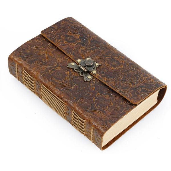 

hand made thick leather diary blank kraft paper notebook with speical button 480p sketchbook creative stationery gift, Purple;pink