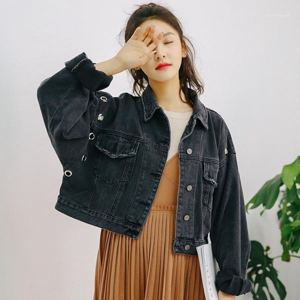 

women's jackets autumn women's fashion wild denim jacket short loose bat sleeve female casual coat1, Black;brown