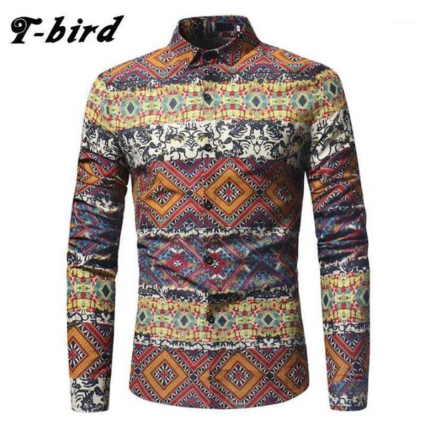 

t-bird 2018 new men shirt printing plaid shirt long sleeves dress casual mens camisa masculina brand fashion male clothing1, White;black