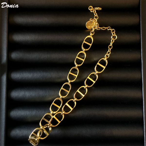 

donia jewelry european and american fashion retro letter copper micro inlaid zircon ring bracelet necklace set designer necklace set, Black