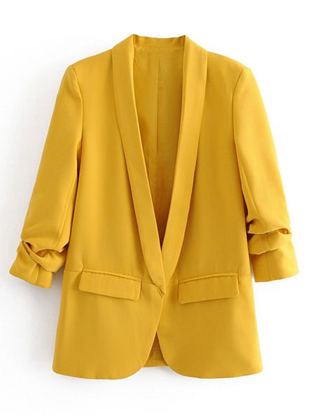 

2021 new yellow shawl collar elegant office ladies workwear new spring autumn jacket buttonless cardigan blazer female d9lh, White;black