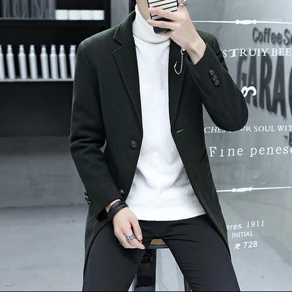 

2020 green men's blazer autumn/winter thick male long coats fashion tweed men's jacket korean style all-match blazers for men1, White;black