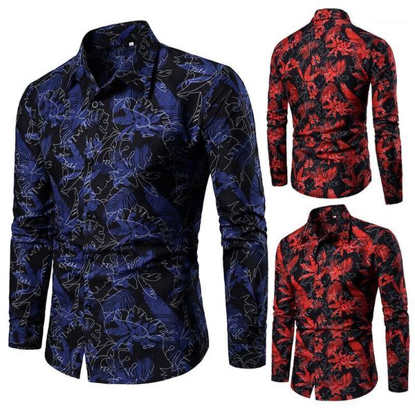 

floral shirt men blouse fashion casual pattern stand collar button long sleeve shirt male hawaiian camisas de hombre1, White;black