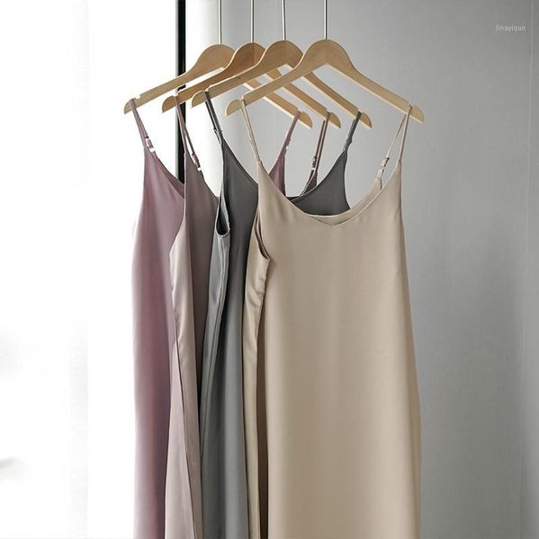 

women casual satin slip dress smooth imitation silk dress for party and daily wear1, Black;gray