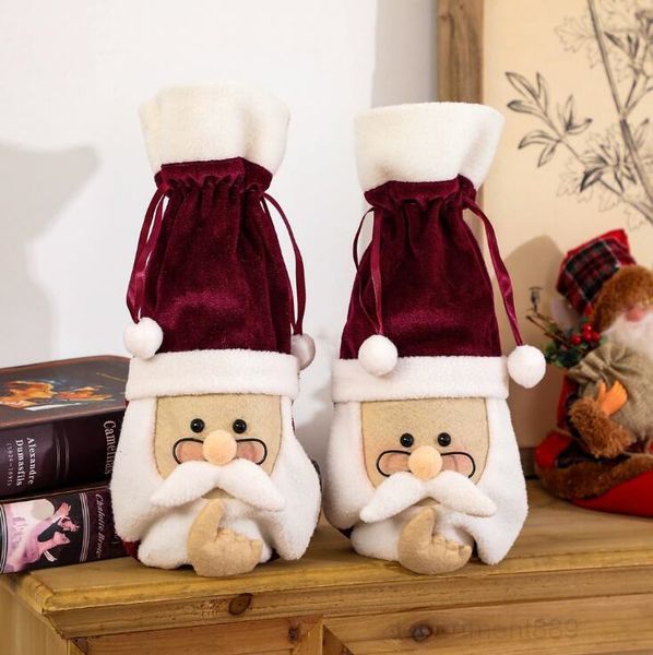 

очки для рождественских покров санта-набор симпатичные бархатные сумки для бутылок вина наборы xmas party украшения праздничные принадлежнос