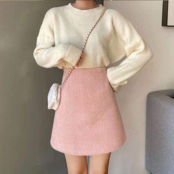 

2021 new a-line high skirt solid female wool basic colour short y364 kav3, Black