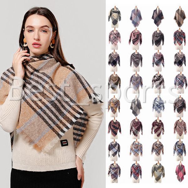 

39 colors fashion women plaid scarves grid tassel shawl winter imitation cashmere neckerchief lattice triangle blanket scarf cyz2851, Blue;gray