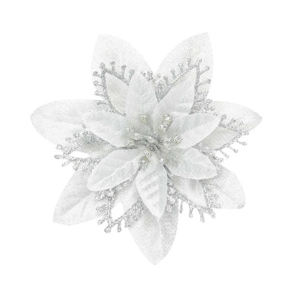 

10 pcs christmas glitter poinsettia flowers decorative artificial flowers for christmas tree ornaments 13cm faux sil bbyuvg