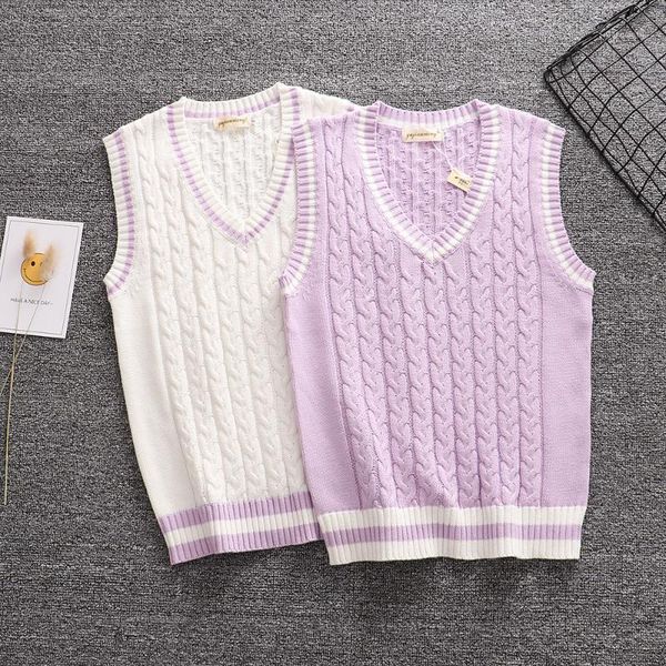 

couple many twisted sweater vest high school japanese-style knitting pullover1, Black;white