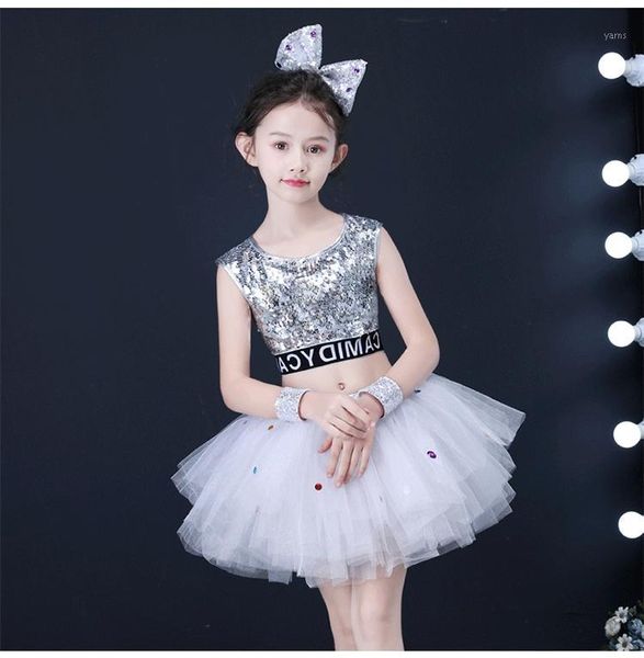 

children jazz dance dress performance girls sequins sequin salsa skirt kids princess modern dancers dress stage outfits1, Black;red