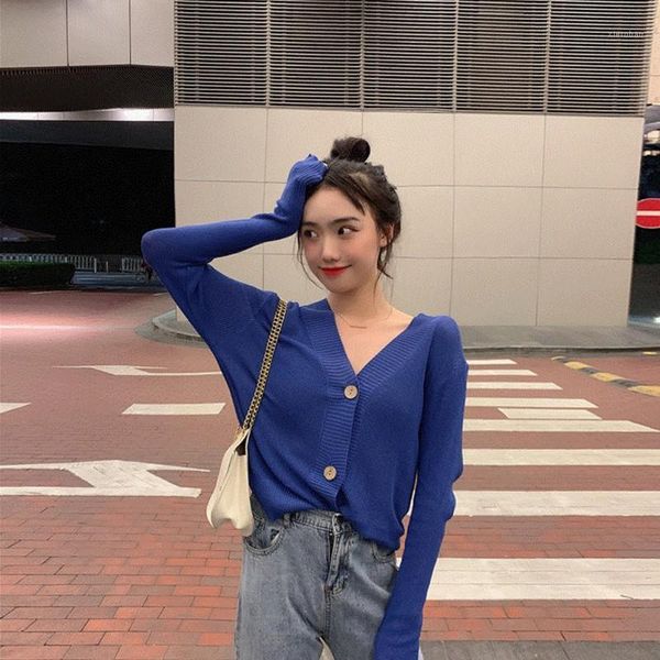 

k fashion simple women cardigan sweater button solid color knit short cardigan long sleeve casual warm loose sweater female1, White