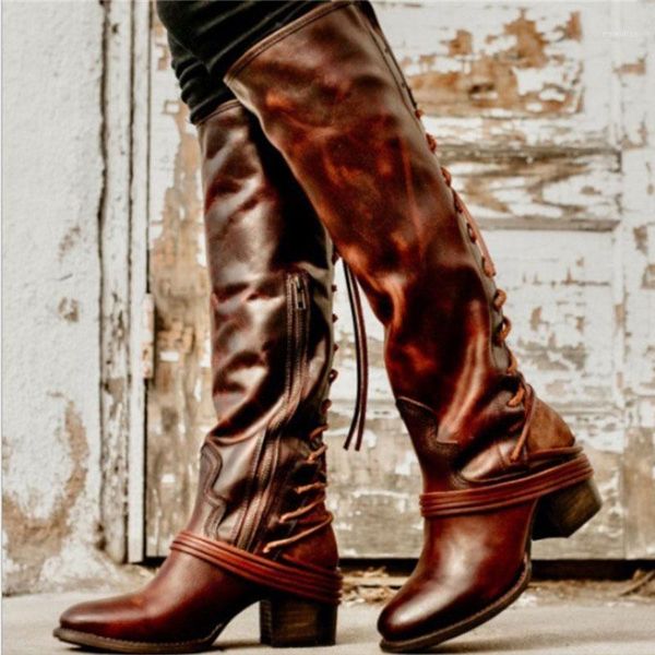 

women mid calf boots 2020 autumn winter retro lace up women snow boots 35-43 british mid heel medieval cosplay female1, Black