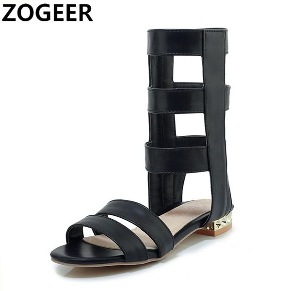 

classic design fashion gladiator summer sandals women mid-calf boots ladies cut-outs black white leather dress shoes woman