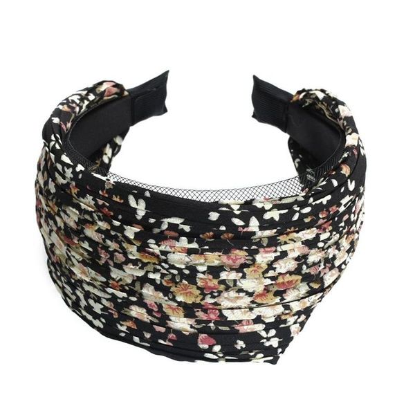 

lady retro wide pleated headband alice hair band printed wedding party black