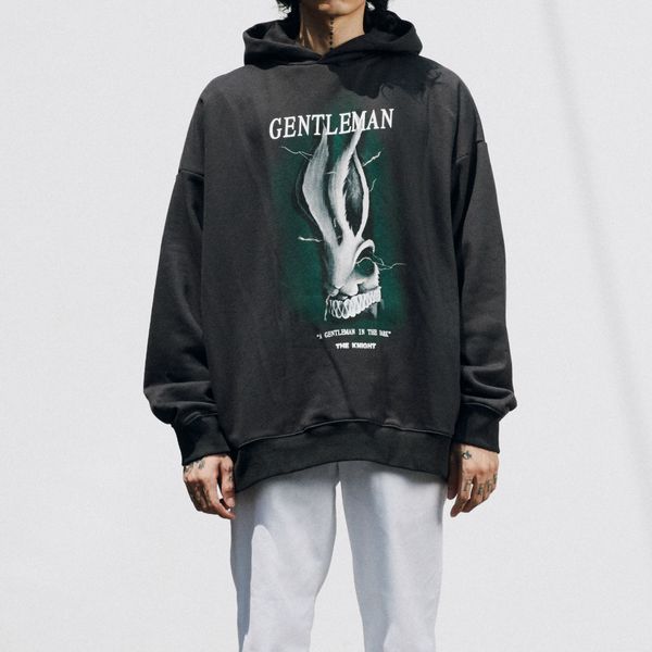 

relaxed fit темно-серый флис толстовка реглан пуловер hip hop мужчины streetwear, Black