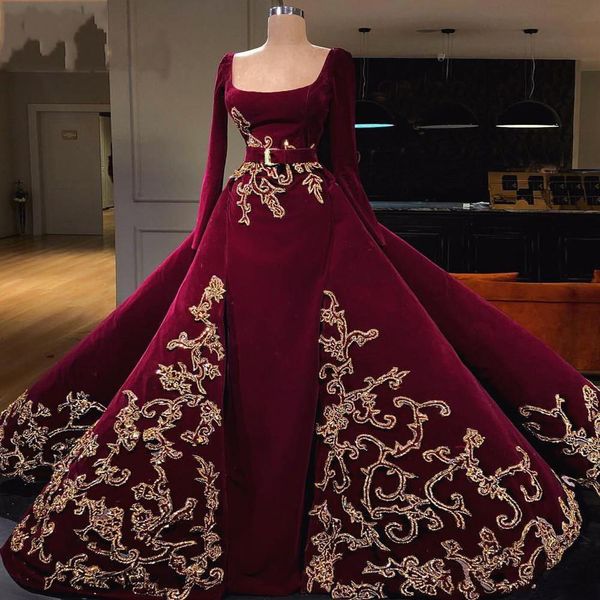 

dark red overskirts long sleeves prom dress new arrival appliques special occasion party gown custom made, Black
