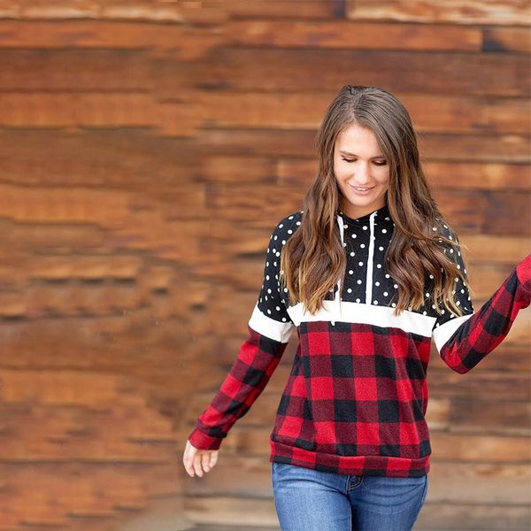 

2020 autumn and winter european and american new coat plaid casual hooded womens sweater, Black