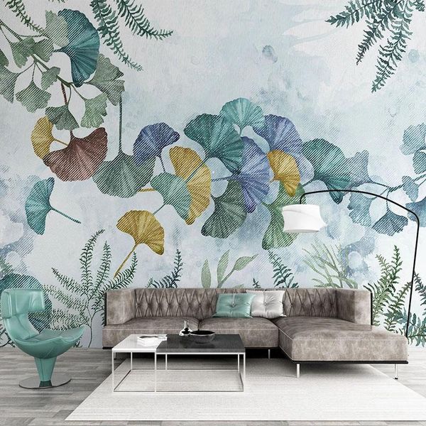

p wallpaper modern minimalist plant ginkgo leaf murals living room tv sofa bedroom home decor wall painting papel de parede1