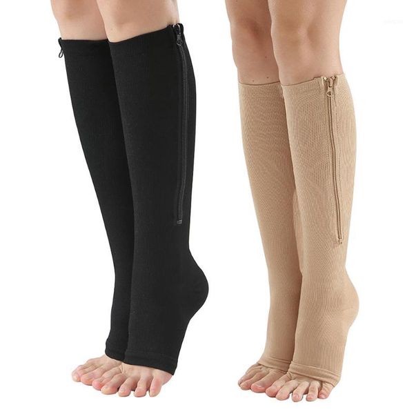 

new zip-up crew socks compression leg support knee high socks firm pressure circulation orthopedic support stockings1, Black